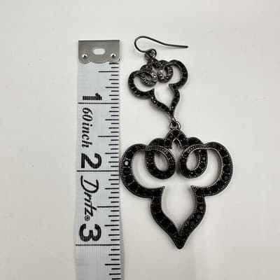 Vintage Y2K Black Rhinestone Chandelier Earrings Gunmetal Filigree Jewelry - Thumbnail 8