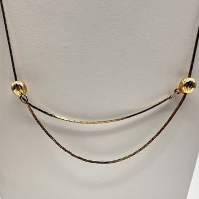 Vintage 80s Gold Tone Slide Adjustable Station Ball Bead Necklace Choker Jewelry - Thumbnail 3