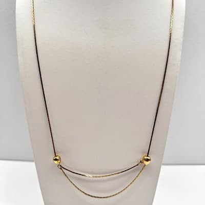 Vintage 80s Gold Tone Slide Adjustable Station Ball Bead Necklace Choker Jewelry - Image 1