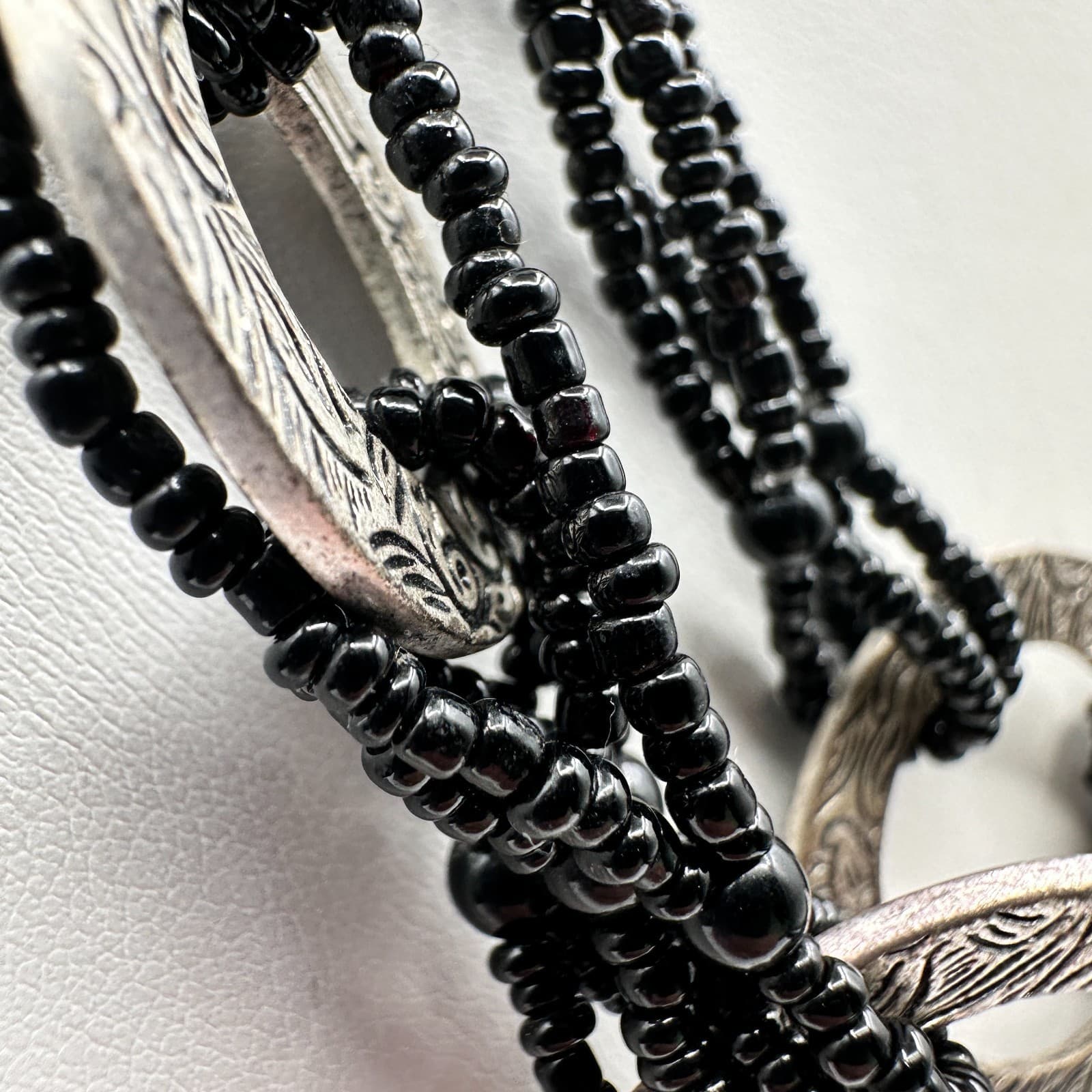 Vintage 80s Silvana Multi-Strand Black Bead & Silver Necklace Jewelry - Thumbnail 4