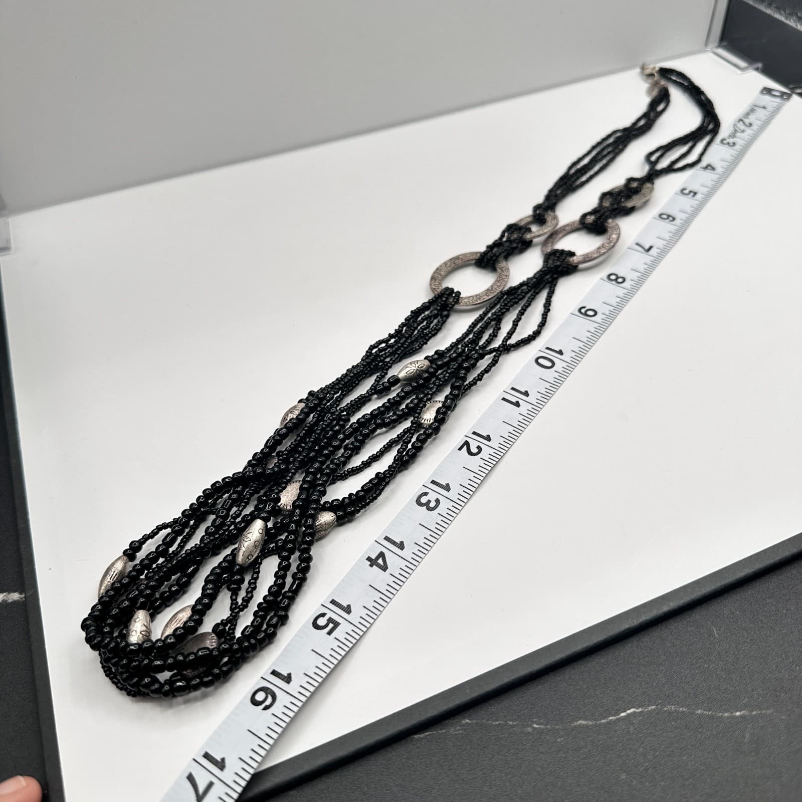 Vintage 80s Silvana Multi-Strand Black Bead & Silver Necklace Jewelry - Thumbnail 10