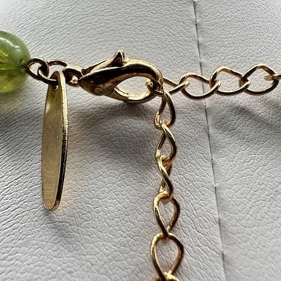 Necklace Vintage Gold Tone Beaded Statement Lime Green Olive Glass Faceted - Thumbnail 9