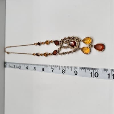 Vintage Y2K Amber Rhinestone Teardrop Bib Necklace Gold Tone Statement Jewelry - Thumbnail 12