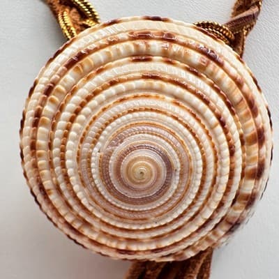 Vintage 90s Spiral Sea Shell Necklace Braided Suede Leather Tassels Gold Tone - Thumbnail 5