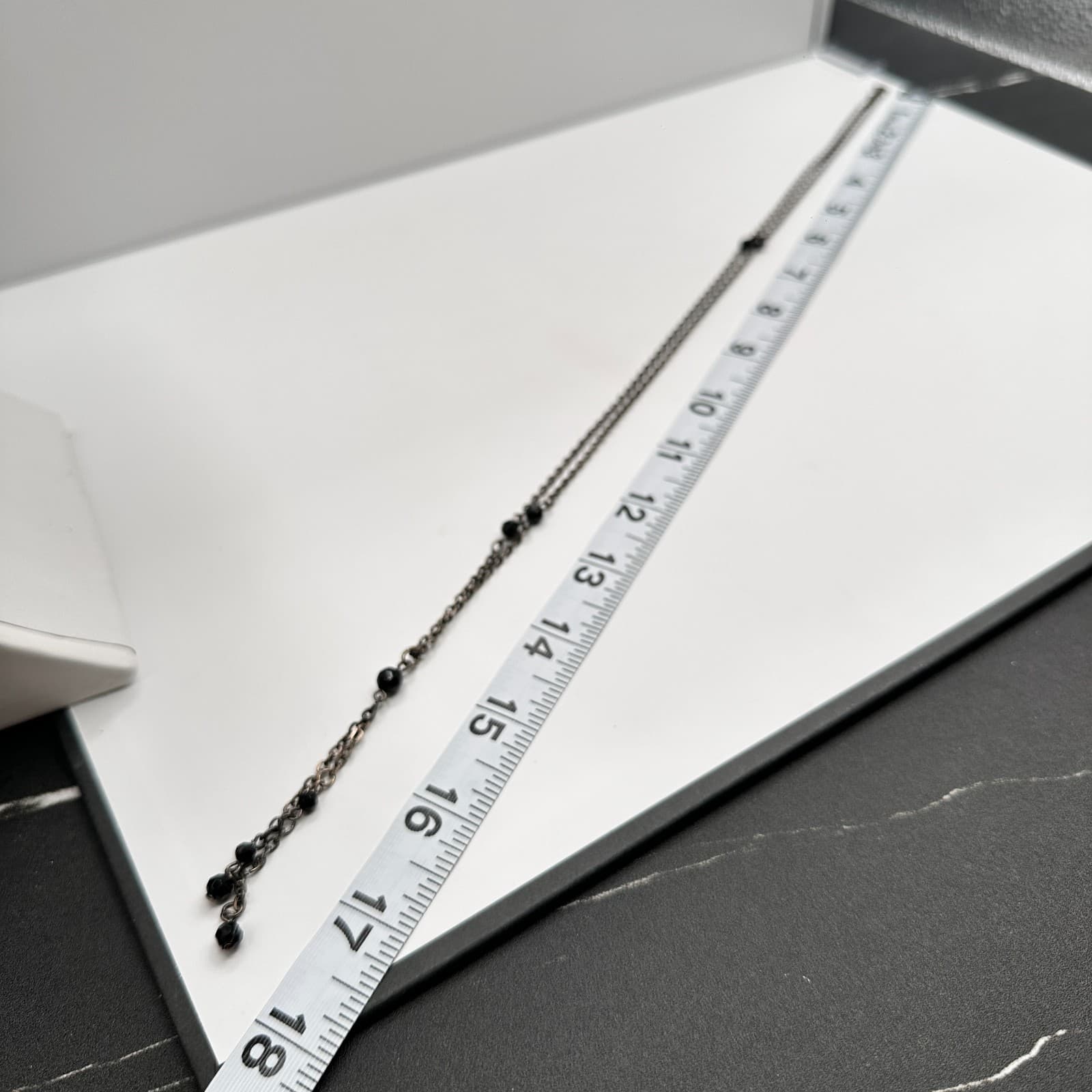 Vintage Y2K Black Beaded Tassel Necklace Silver Tone Chain Boho Women's Jewelry - Thumbnail 8