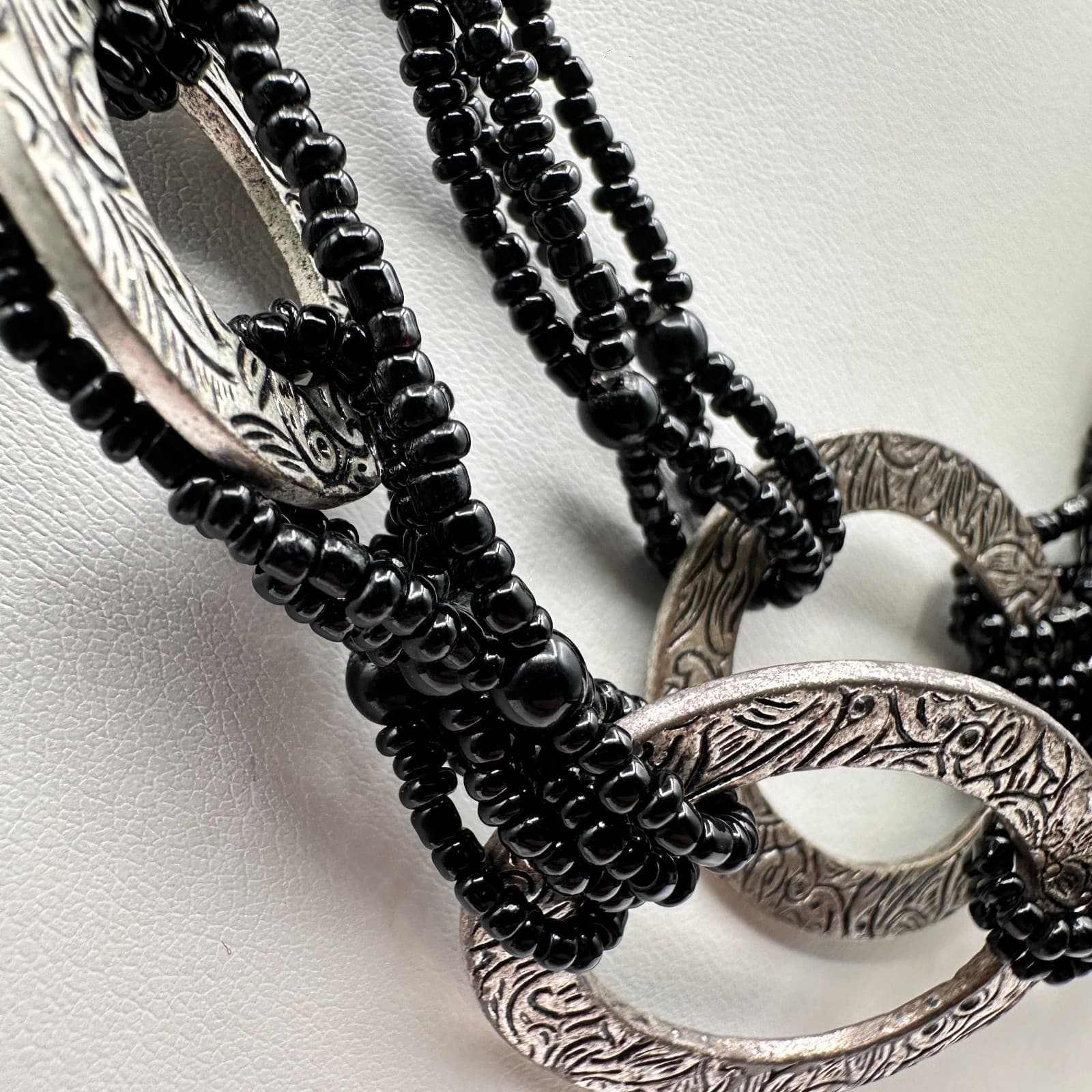 Vintage 80s Silvana Multi-Strand Black Bead & Silver Necklace Jewelry - Thumbnail 2