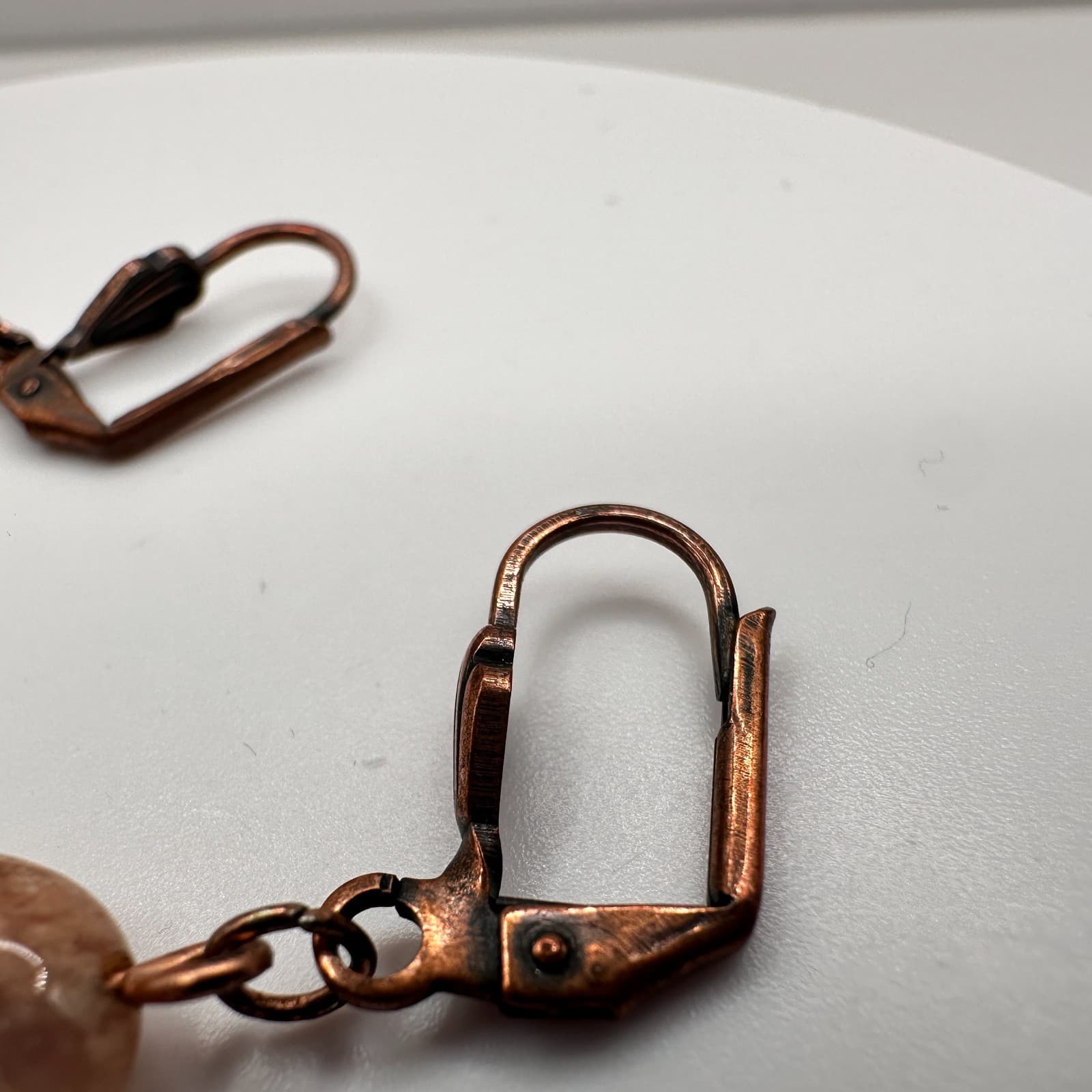 Vintage 90s Copper Tone Oval Drops Earrings Natural Stone Women's Jewelry - Thumbnail 4
