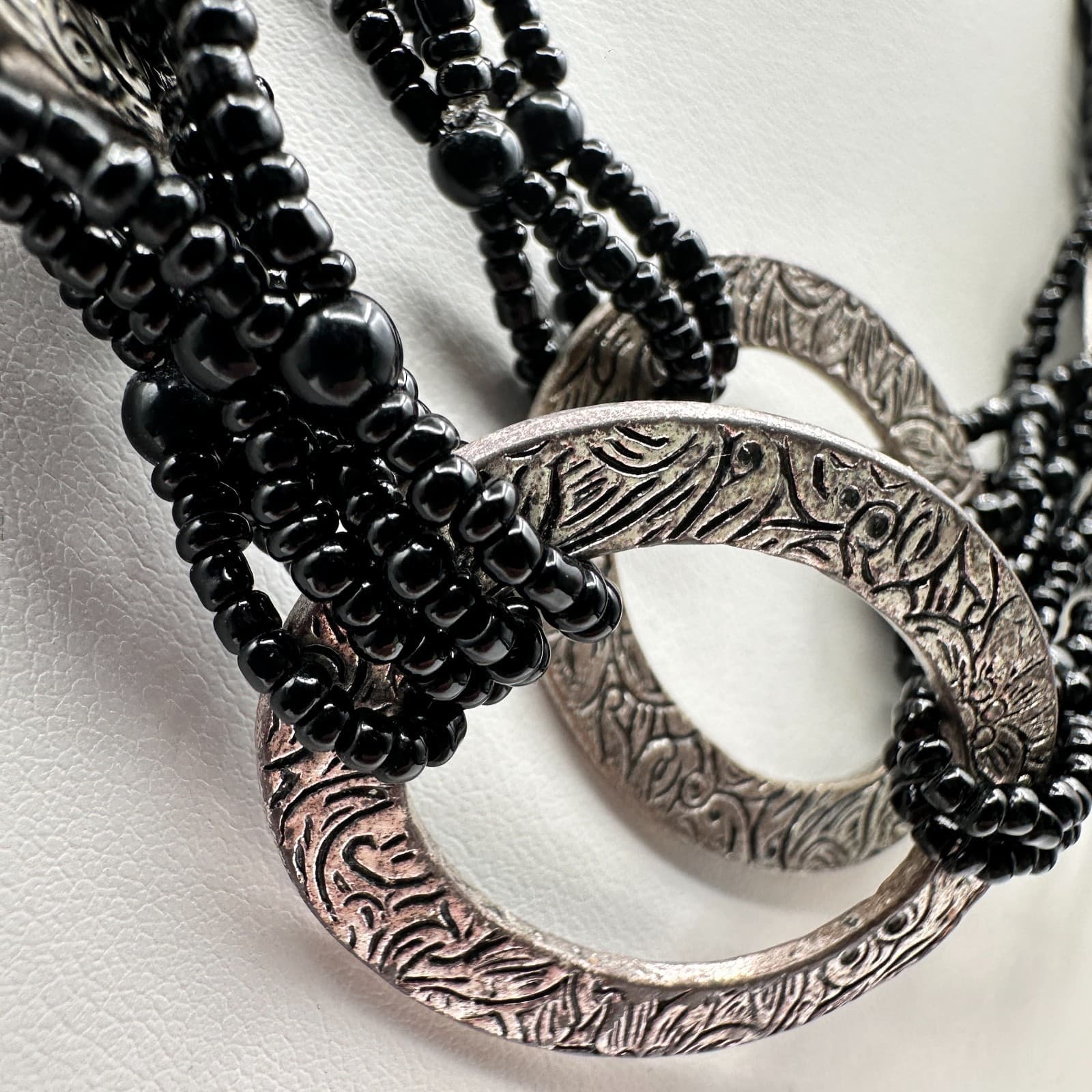 Vintage 80s Silvana Multi-Strand Black Bead & Silver Necklace Jewelry - Thumbnail 3