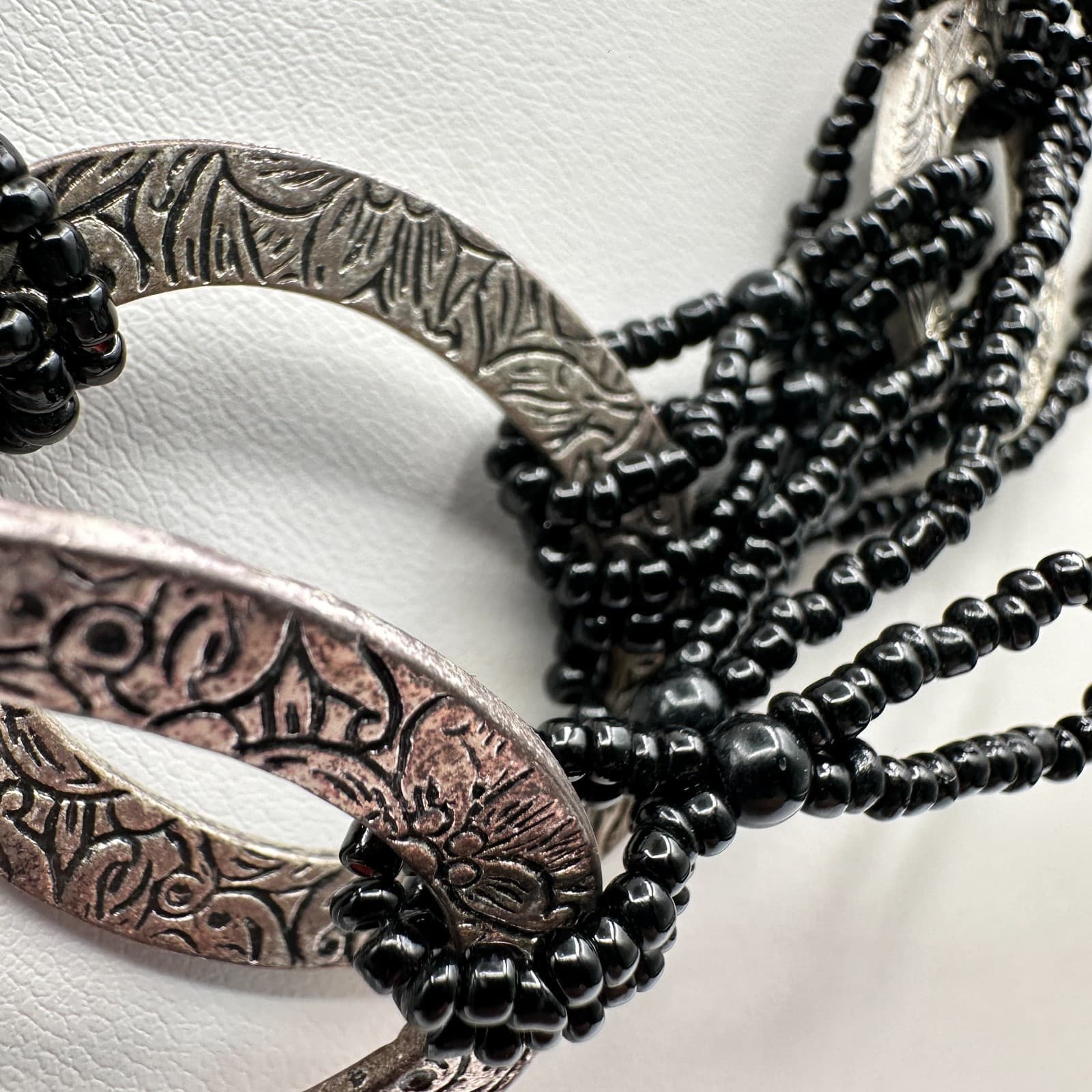 Vintage 80s Silvana Multi-Strand Black Bead & Silver Necklace Jewelry - Thumbnail 5