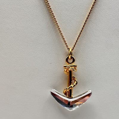 Vintage 90s Crystal Anchor Pendant Necklace Gold Tone Women's Classic Jewelry - Thumbnail 6