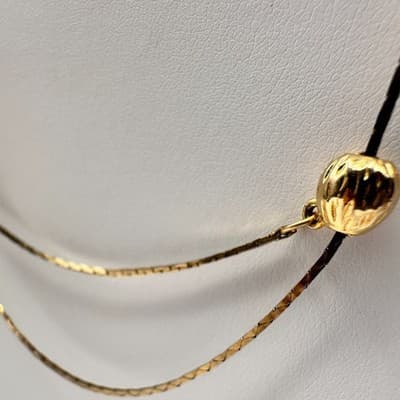 Vintage 80s Gold Tone Slide Adjustable Station Ball Bead Necklace Choker Jewelry - Thumbnail 6