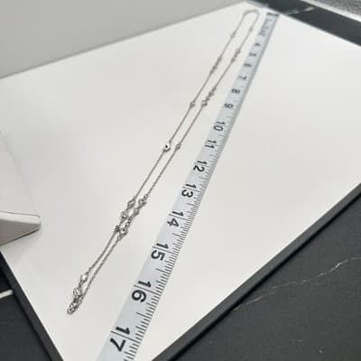 Necklace Silver Tone Double Strand Clear Rhinestone Bezel Set Statement Chain - Thumbnail 9