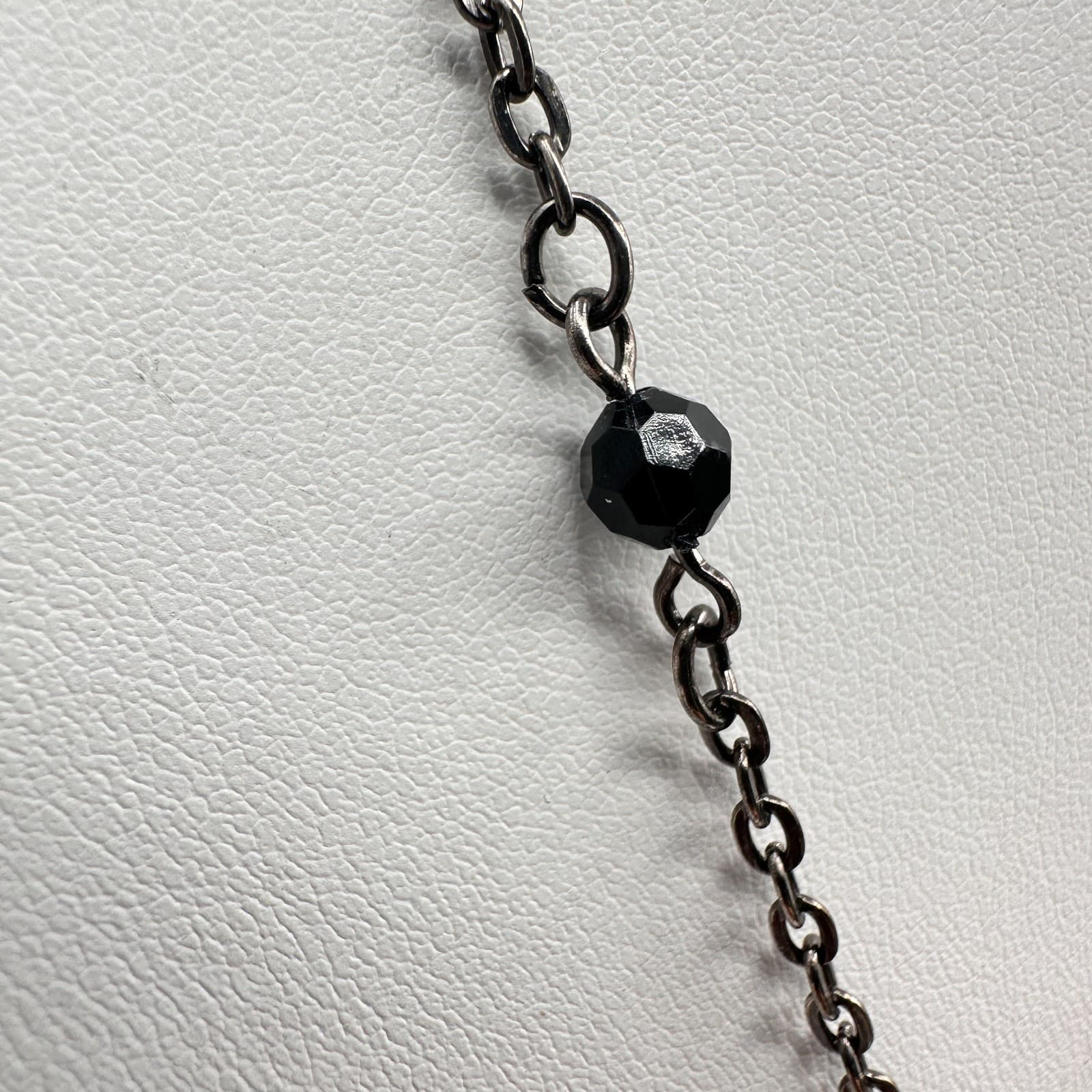 Vintage Y2K Black Beaded Tassel Necklace Silver Tone Chain Boho Women's Jewelry - Thumbnail 4