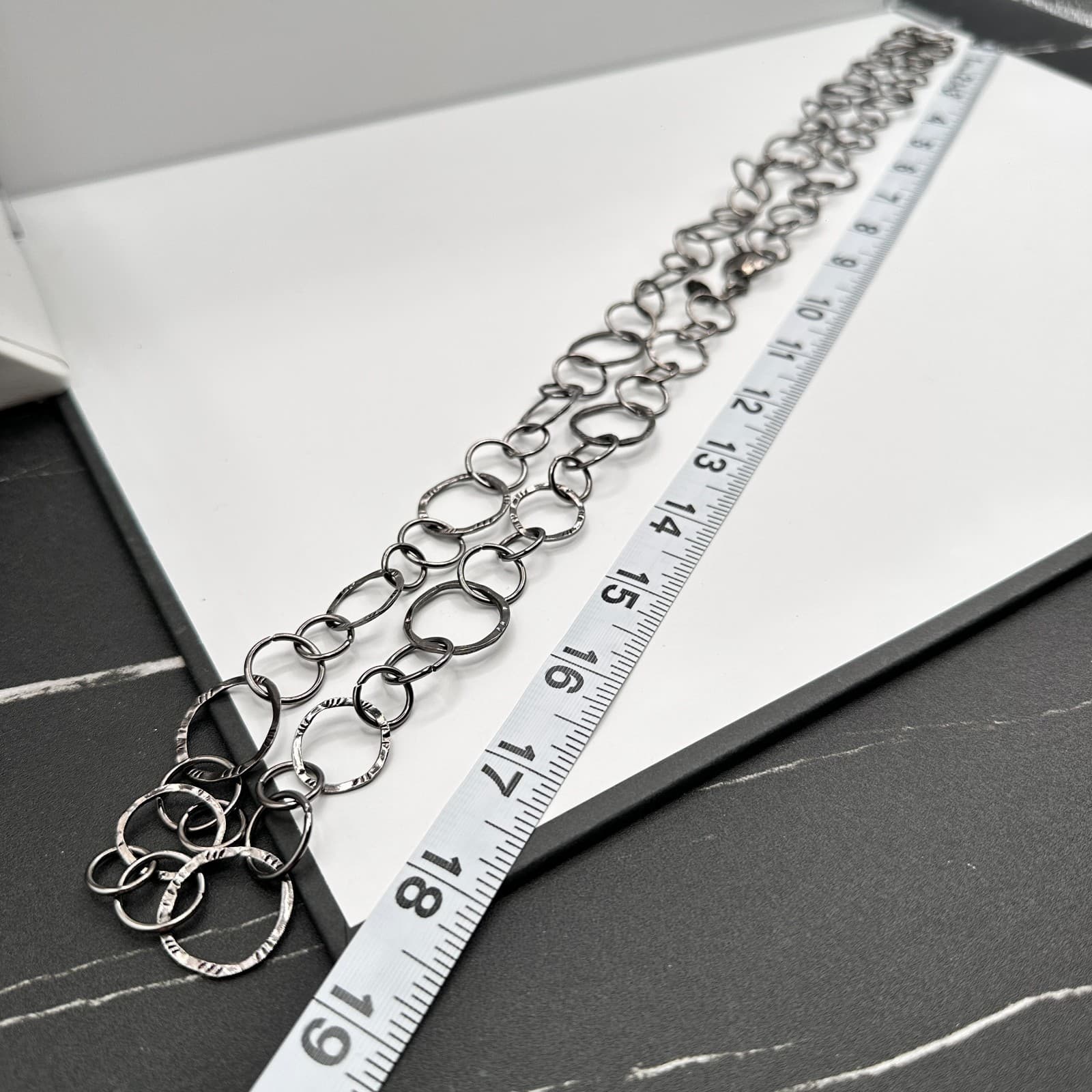 Vintage Y2K Silver Tone Chunky Hammered Multi Link Circle Chain Necklace Jewelry - Thumbnail 9