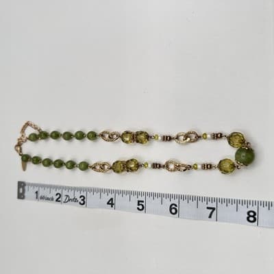 Necklace Vintage Gold Tone Beaded Statement Lime Green Olive Glass Faceted - Thumbnail 10