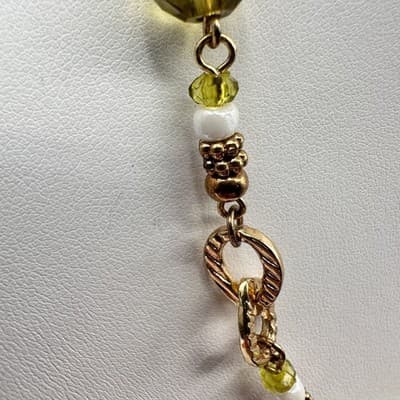 Necklace Vintage Gold Tone Beaded Statement Lime Green Olive Glass Faceted - Thumbnail 5
