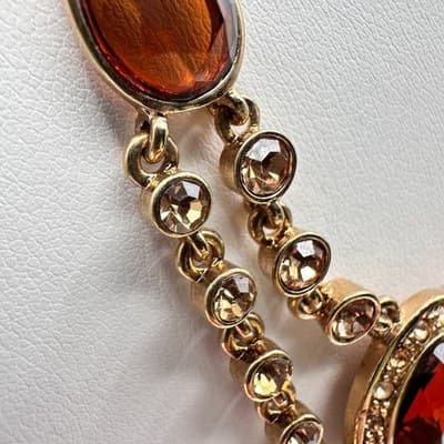 Vintage Y2K Amber Rhinestone Teardrop Bib Necklace Gold Tone Statement Jewelry - Thumbnail 8