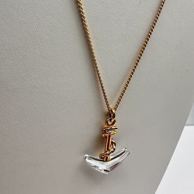 Vintage 90s Crystal Anchor Pendant Necklace Gold Tone Women's Classic Jewelry - Thumbnail 3