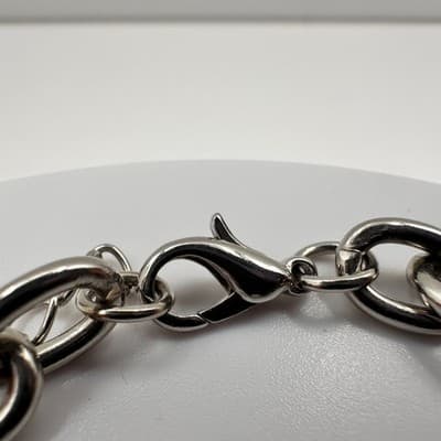 Vintage Y2K Silver Tone Initial WS Charm Bracelet Chunky Link Chain Rhinestone - Thumbnail 5