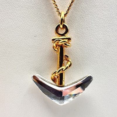 Vintage 90s Crystal Anchor Pendant Necklace Gold Tone Women's Classic Jewelry - Image 1