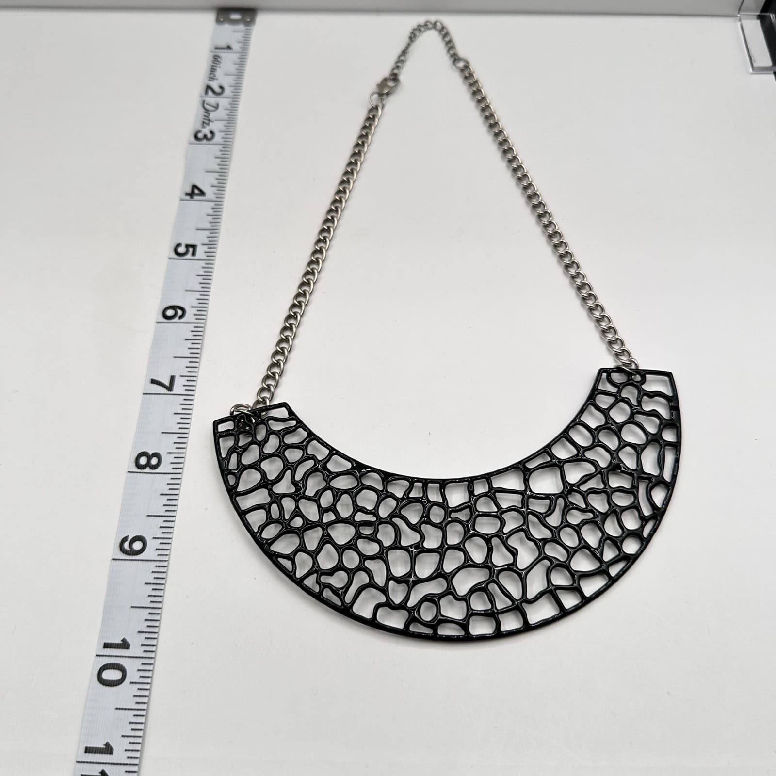 Vintage Y2K Black Prowl Necklace Silver Tone Chain Geometric Statement Jewelry - Thumbnail 11