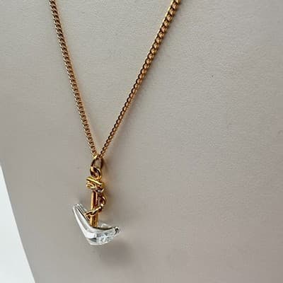 Vintage 90s Crystal Anchor Pendant Necklace Gold Tone Women's Classic Jewelry - Thumbnail 4