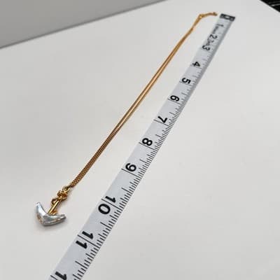 Vintage 90s Crystal Anchor Pendant Necklace Gold Tone Women's Classic Jewelry - Thumbnail 8