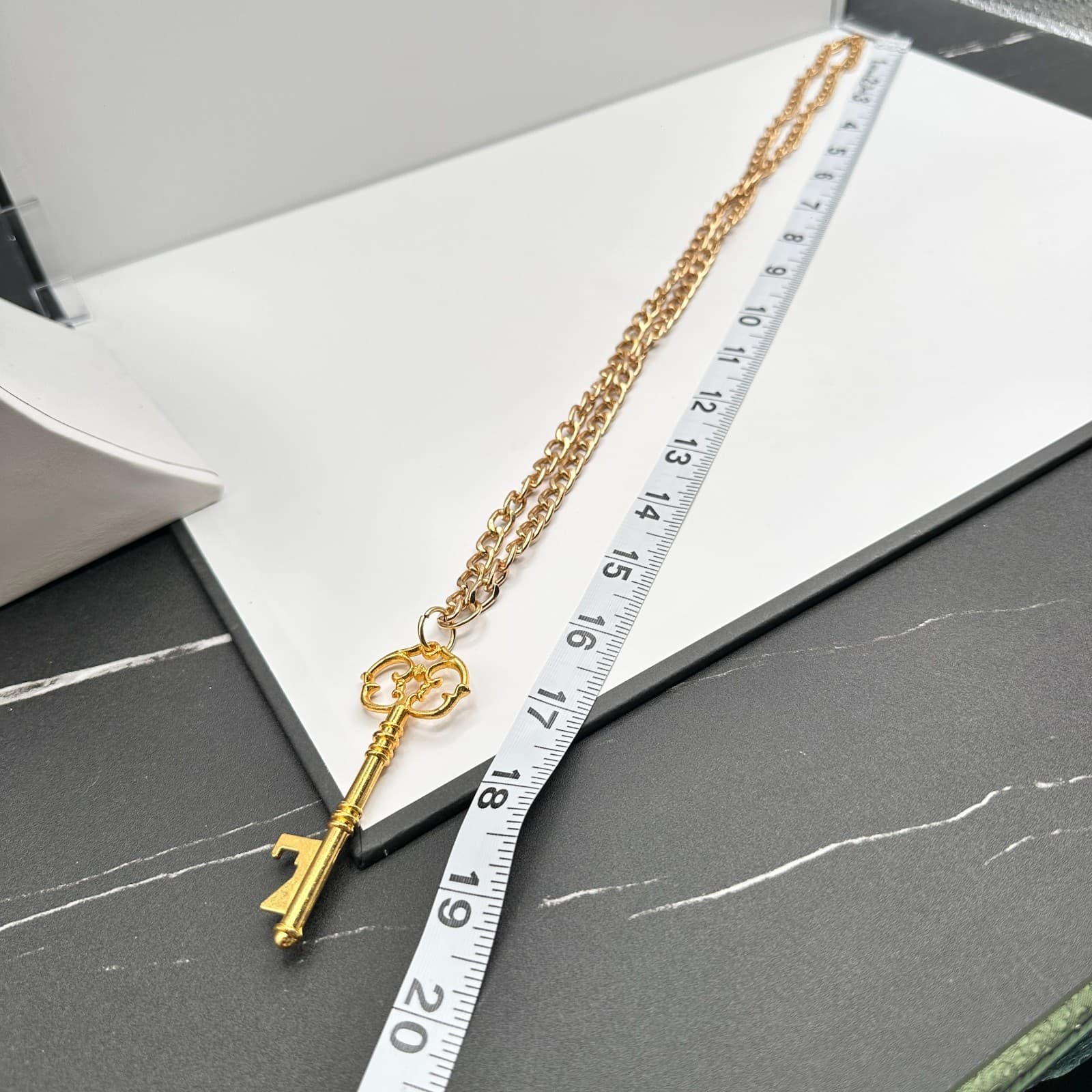 Vintage 90s Y2K Gold Tone Skeleton Key Necklace Ornate Pendant Boho Steampunk - Thumbnail 8