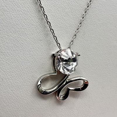 Vintage 90s Silver Tone Abstract Butterfly Pendant Necklace Jewelry - Thumbnail 4