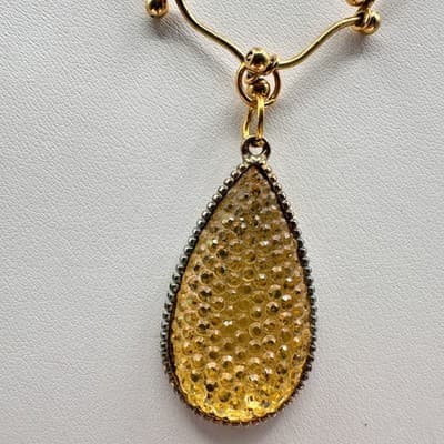 Vintage Y2K Yellow Crystal Teardrop Pendant Necklace Gold Tone Statement Jewelry - Thumbnail 3
