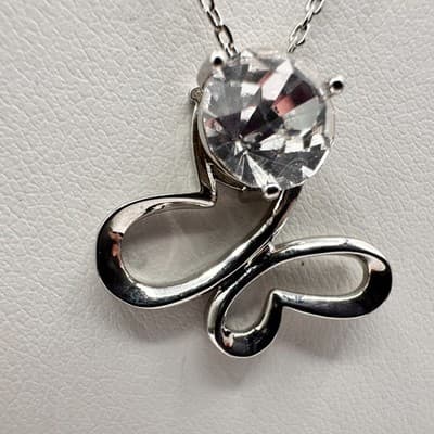 Vintage 90s Silver Tone Abstract Butterfly Pendant Necklace Jewelry - Thumbnail 3