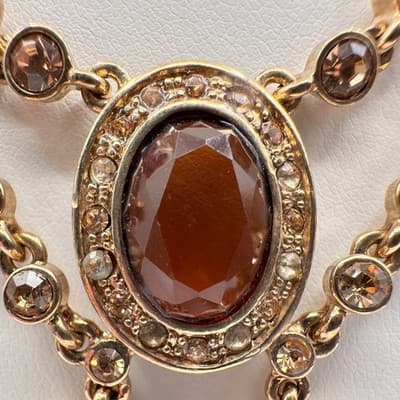 Vintage Y2K Amber Rhinestone Teardrop Bib Necklace Gold Tone Statement Jewelry - Thumbnail 5
