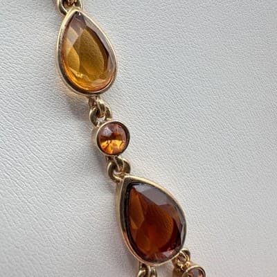 Vintage Y2K Amber Rhinestone Teardrop Bib Necklace Gold Tone Statement Jewelry - Thumbnail 9