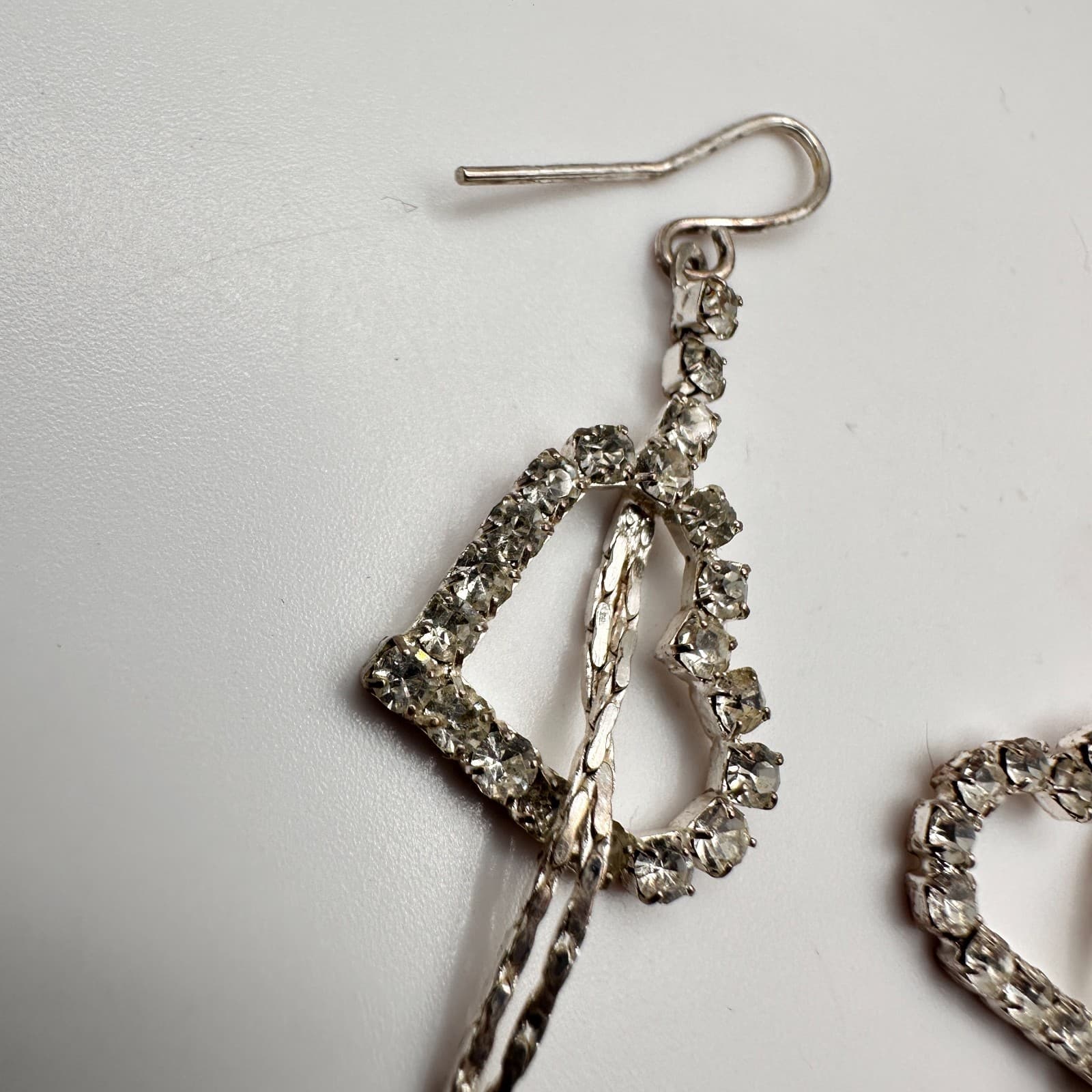 Vintage Y2K Silver Tone Rhinestone Heart Dangle Earrings Tassel Women's Jewelry - Thumbnail 5