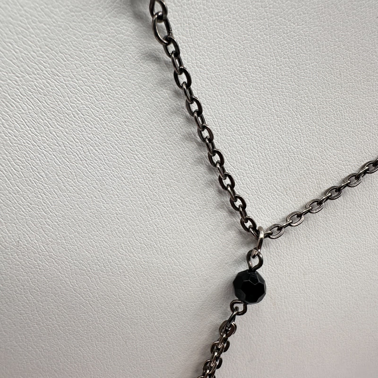 Vintage Y2K Black Beaded Tassel Necklace Silver Tone Chain Boho Women's Jewelry - Thumbnail 5