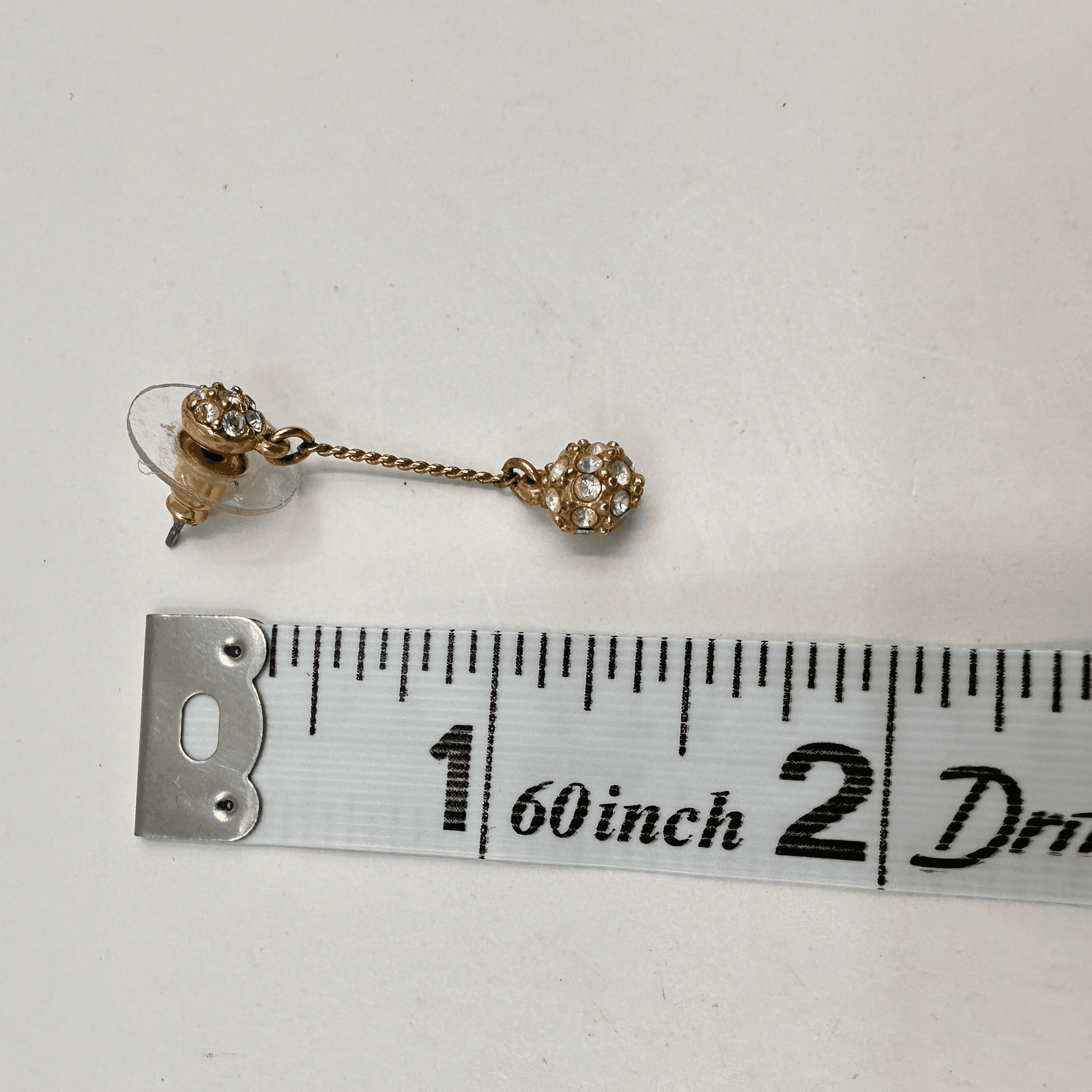 Vintage Y2K Gold Tone Pave Disco Ball Dangle Earrings Clear Crystal Rhinestone - Thumbnail 7