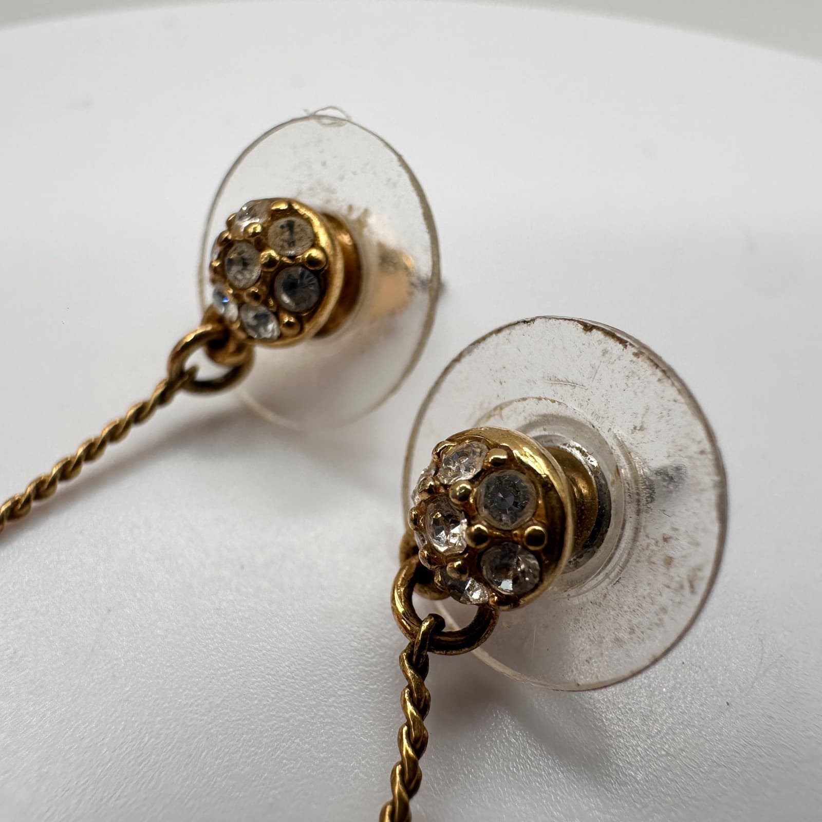 Vintage Y2K Gold Tone Pave Disco Ball Dangle Earrings Clear Crystal Rhinestone - Thumbnail 3