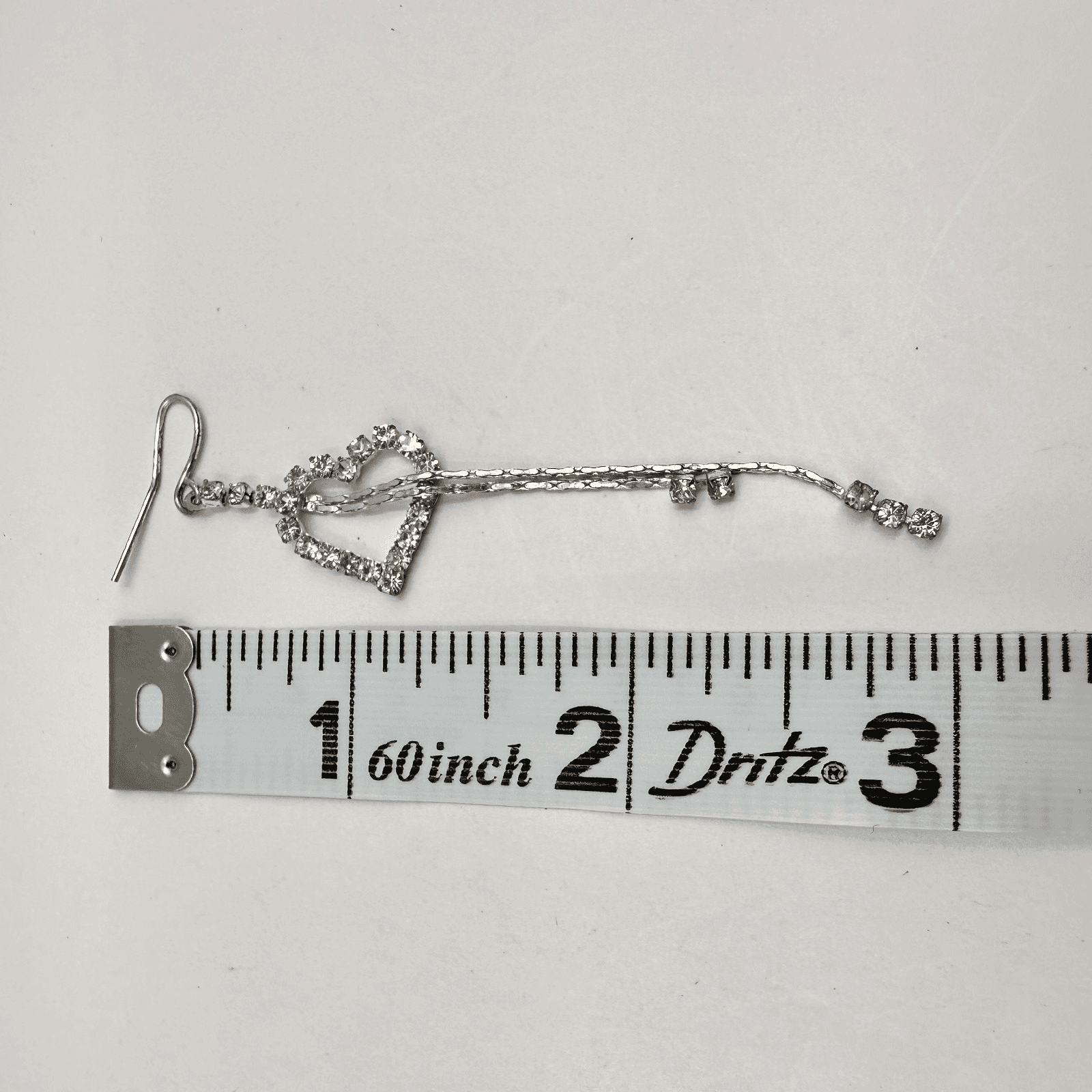 Vintage Y2K Silver Tone Rhinestone Heart Dangle Earrings Tassel Women's Jewelry - Thumbnail 7