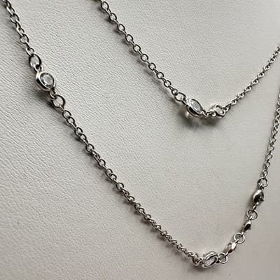 Necklace Silver Tone Double Strand Clear Rhinestone Bezel Set Statement Chain - Thumbnail 3