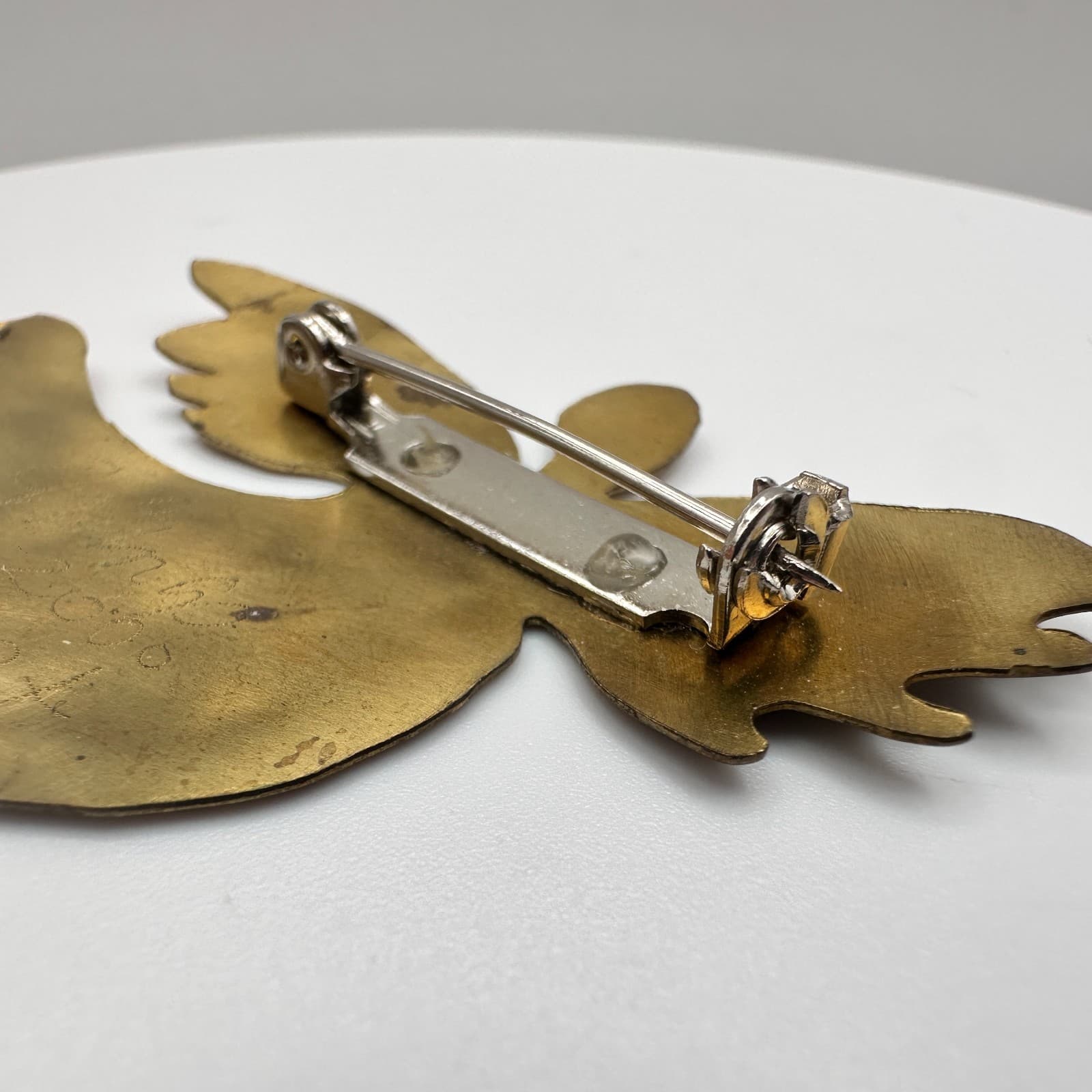 Vintage 90s Angel Wings Comfort Brooch Pin Gold Tone Brass 2000 Signed Religious - Thumbnail 5