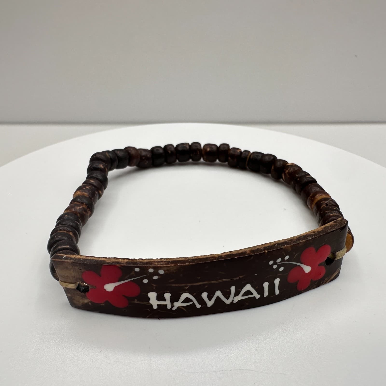 Vintage 80s Hawaii Wooden Beaded Bracelet Hibiscus Women's Classic Jewelry - Thumbnail 3