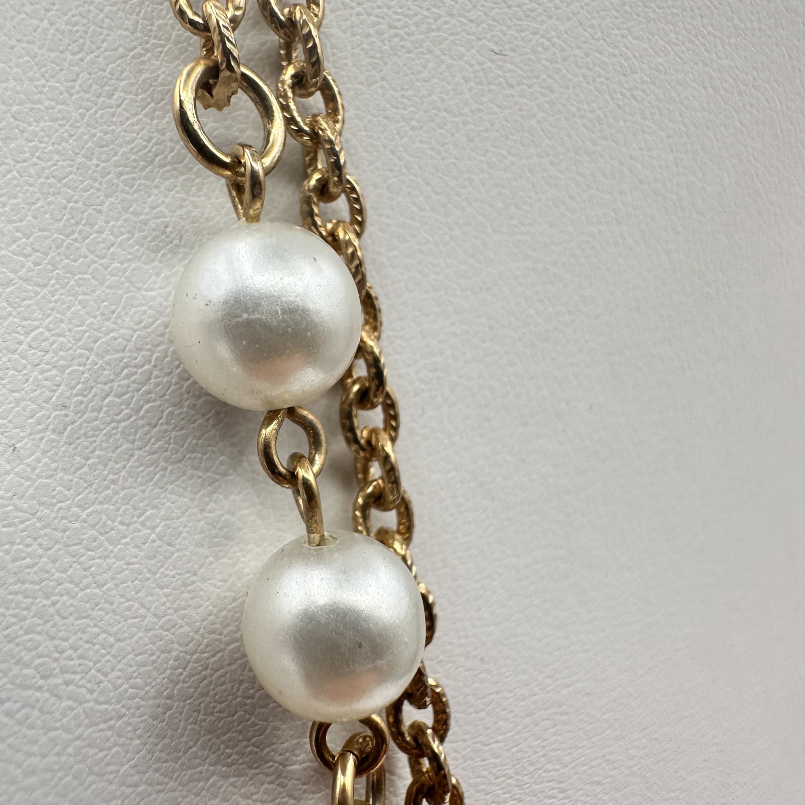 Vintage 80s Gold Tone Multi Strand Faux Pearl Necklace Women's Classic Jewelry - Thumbnail 3