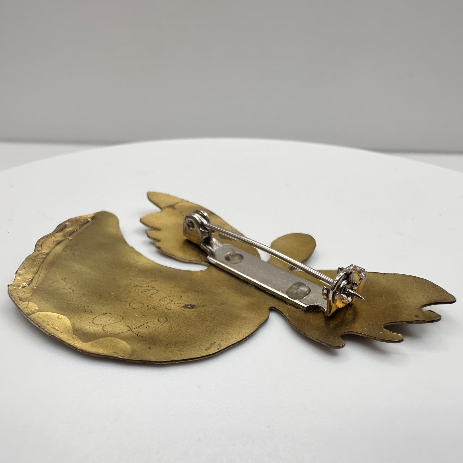 Vintage 90s Angel Wings Comfort Brooch Pin Gold Tone Brass 2000 Signed Religious - Thumbnail 6