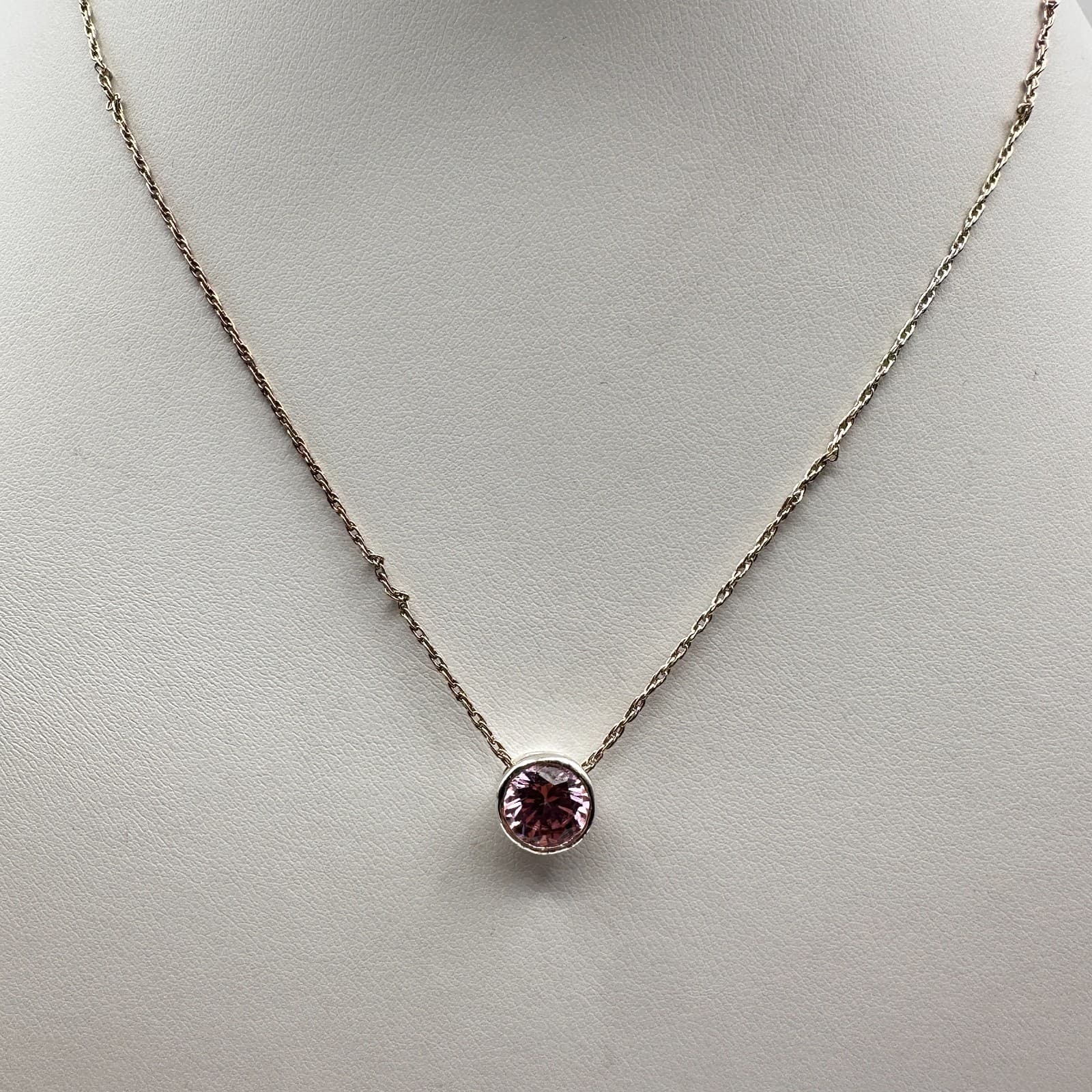 Vintage 90s Gold Tone Pink Rhinestone Pendant Necklace Women's Classic Jewelry - Thumbnail 8