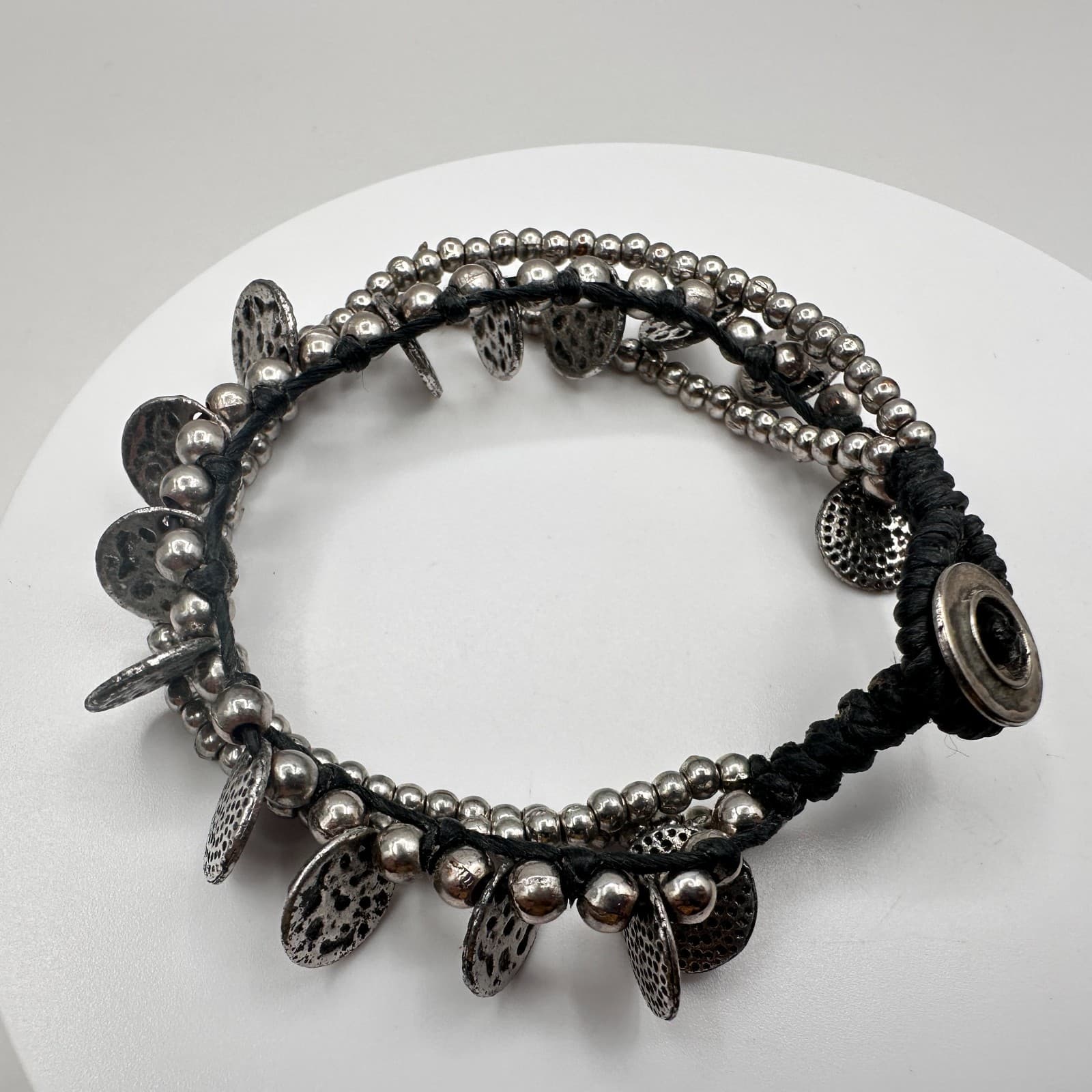 Vintage 90s Silver Tone Multi Strand Beaded Bracelet Women's Classic Jewelry - Thumbnail 7