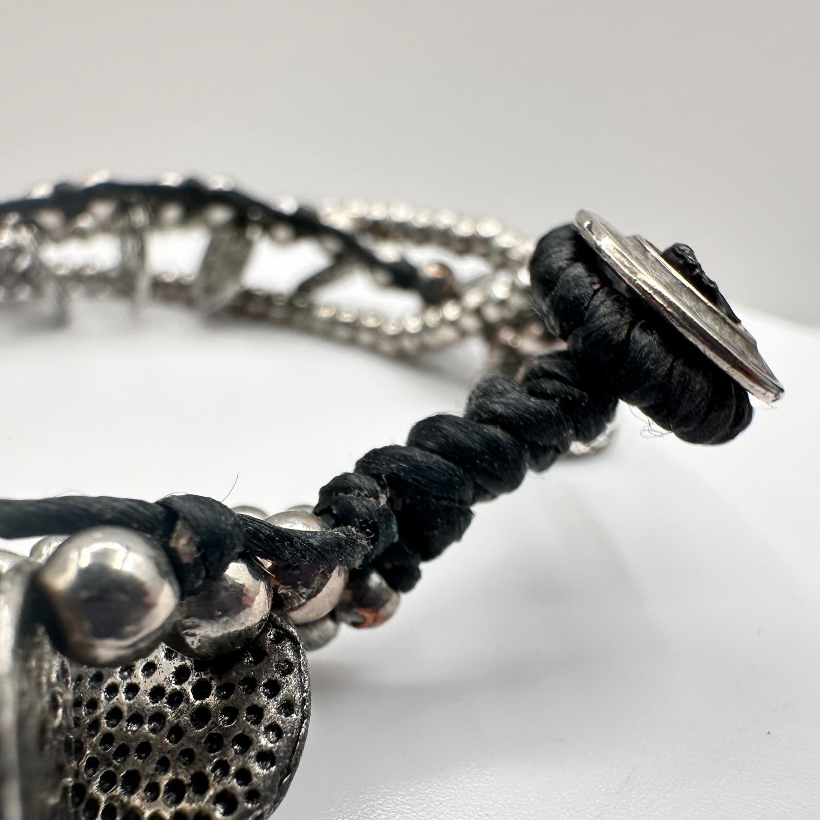 Vintage 90s Silver Tone Multi Strand Beaded Bracelet Women's Classic Jewelry - Thumbnail 6