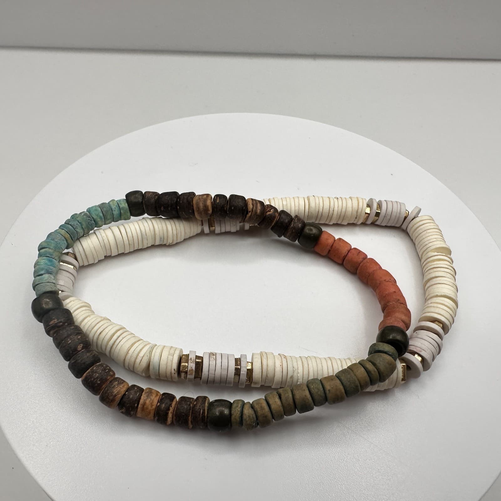 Vintage 90s Heishi Wooden Beaded Stretch Bracelet Set Women's Classic Jewelry - Thumbnail 5