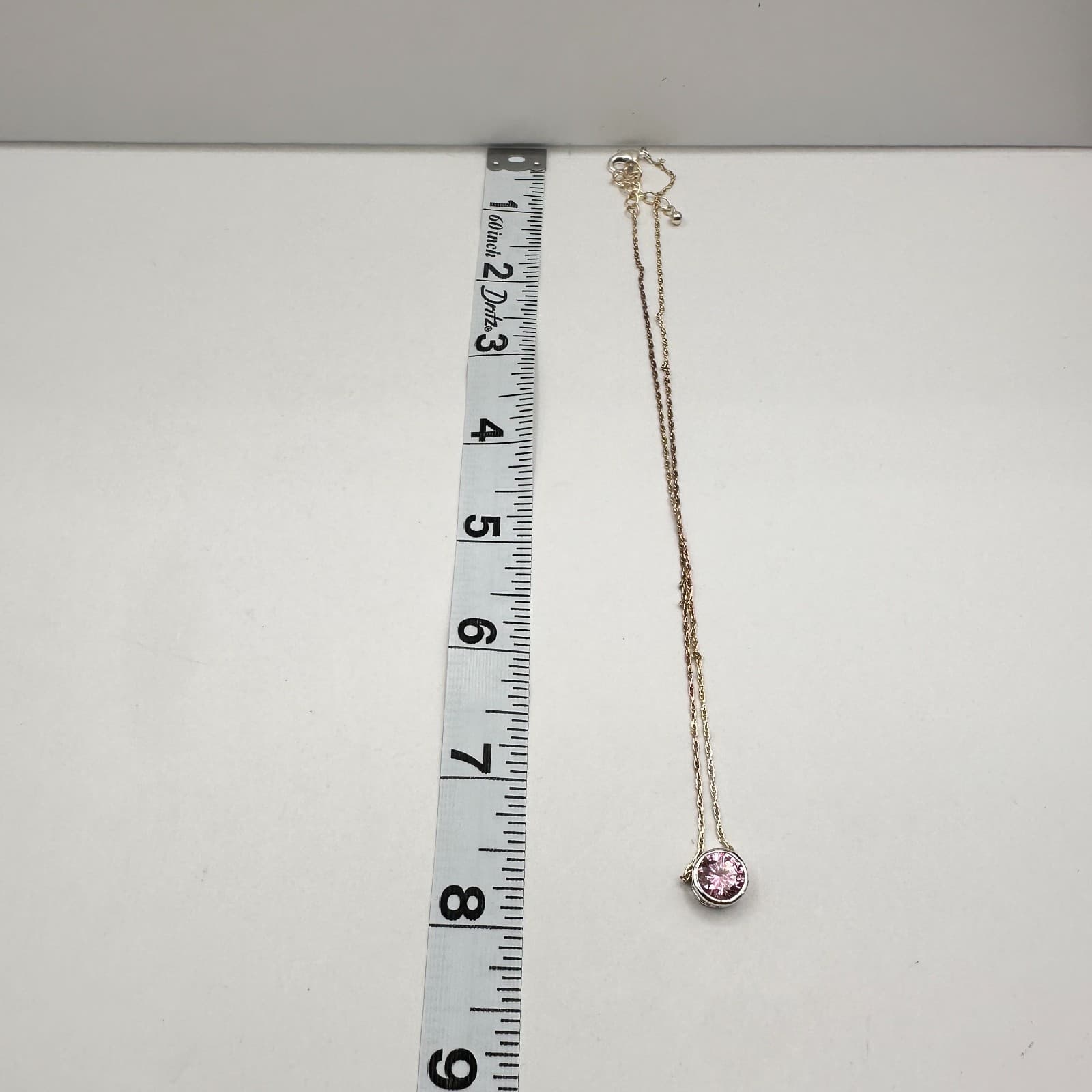 Vintage 90s Gold Tone Pink Rhinestone Pendant Necklace Women's Classic Jewelry - Thumbnail 9