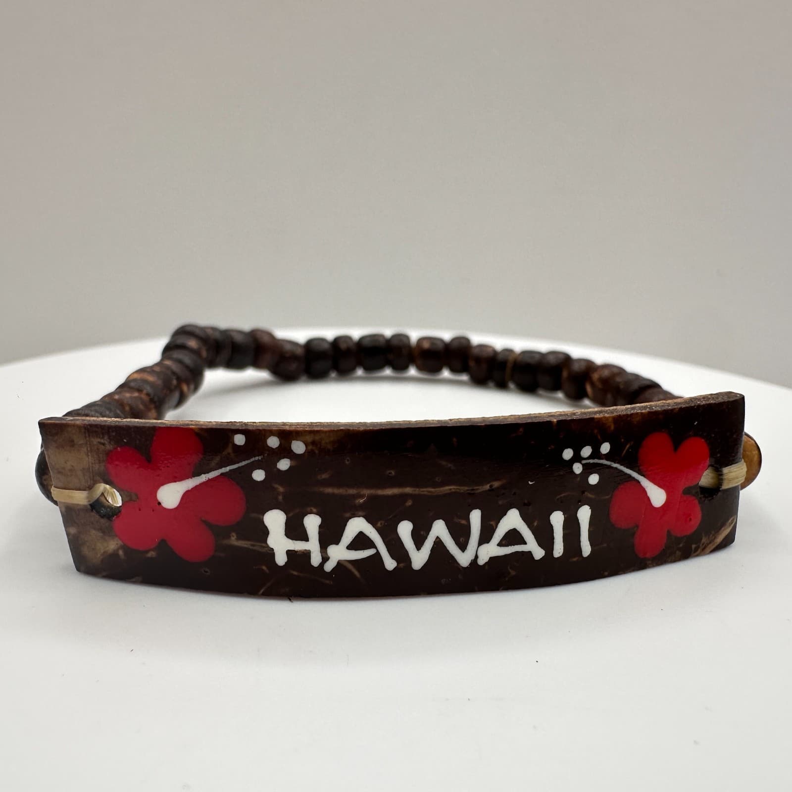 Vintage 80s Hawaii Wooden Beaded Bracelet Hibiscus Women's Classic Jewelry - Thumbnail 2
