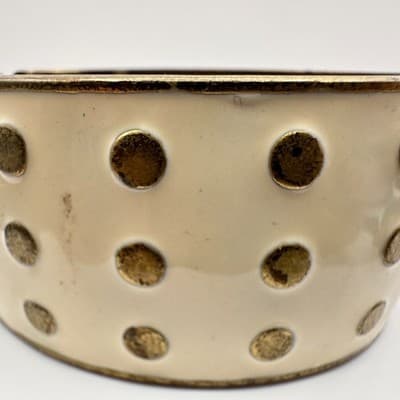 Vintage 90s Polka Dot Enamel Hand Bracelet Gold Tone Wide Hinged Statement - Thumbnail 8
